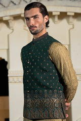 Forest Green Paisley Embroidered Waist Coat S8W-3
