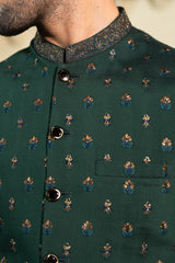 Forest Green Paisley Embroidered Waist Coat S8W-3