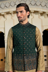 Forest Green Paisley Embroidered Waist Coat S8W-3