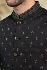 Mid Night Black Paisley Embroidered Waist Coat S8W-2