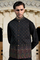 Mid Night Black Paisley Embroidered Waist Coat S8W-2