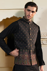 Mid Night Black Paisley Embroidered Waist Coat S8W-2