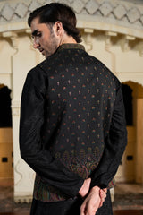 Mid Night Black Paisley Embroidered Waist Coat S8W-2