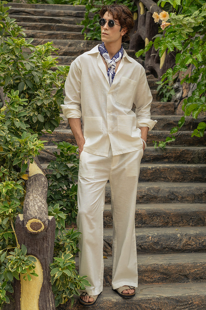 Cream Linen 3 Pockets Co-ord Set