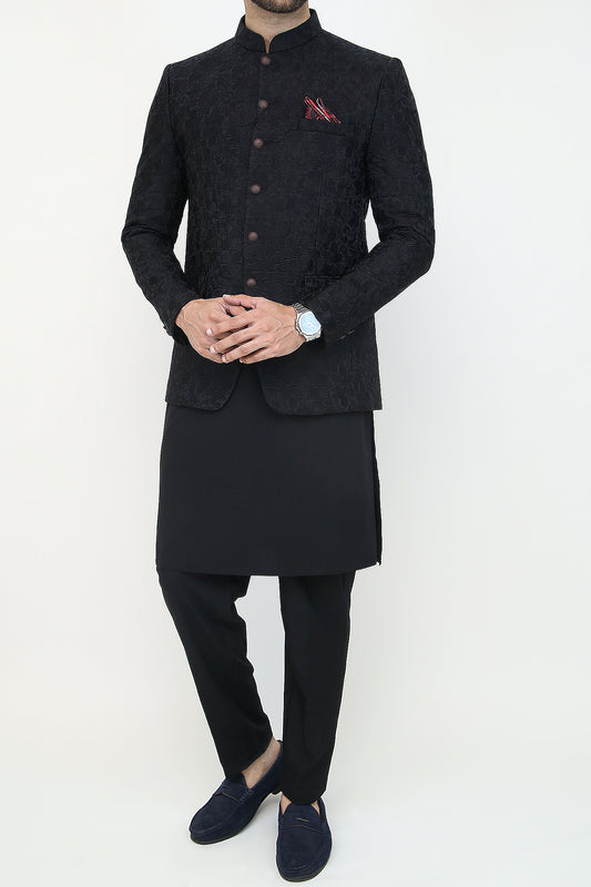 Embroidered Prince Coat - Black