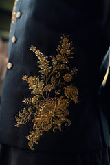 Blue Gold Embroidered Waistcoat W-6063
