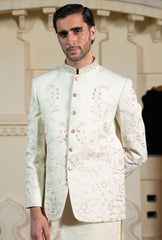 Off White Gold Vine Embroidered Prince Coat S8P-6