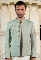 Mint Green Floral Bunch Embroidered Prince Coat S8P-5