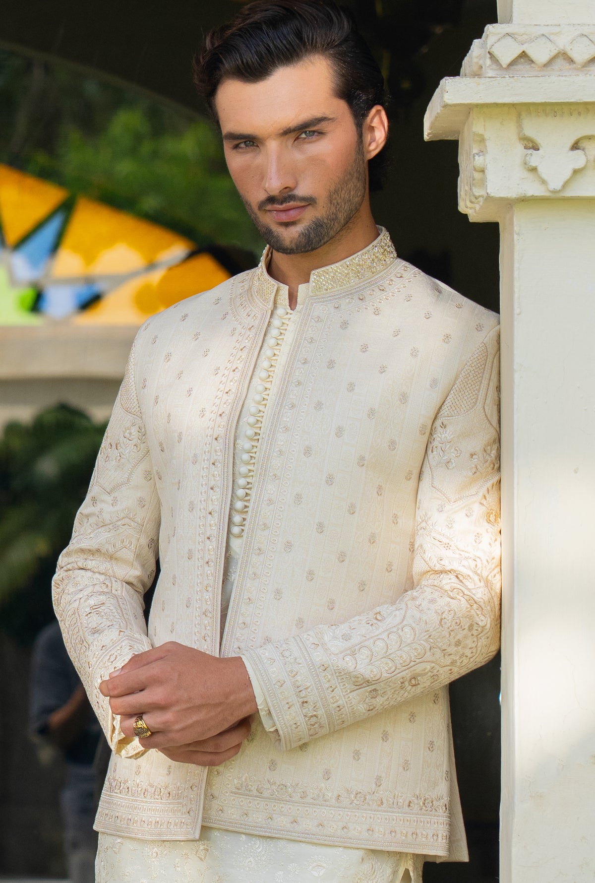 Pearl White Regal Embroidered Prince Coat S8P-2