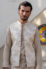 Champagne Gold Embroidered Waist Coat S8W-12