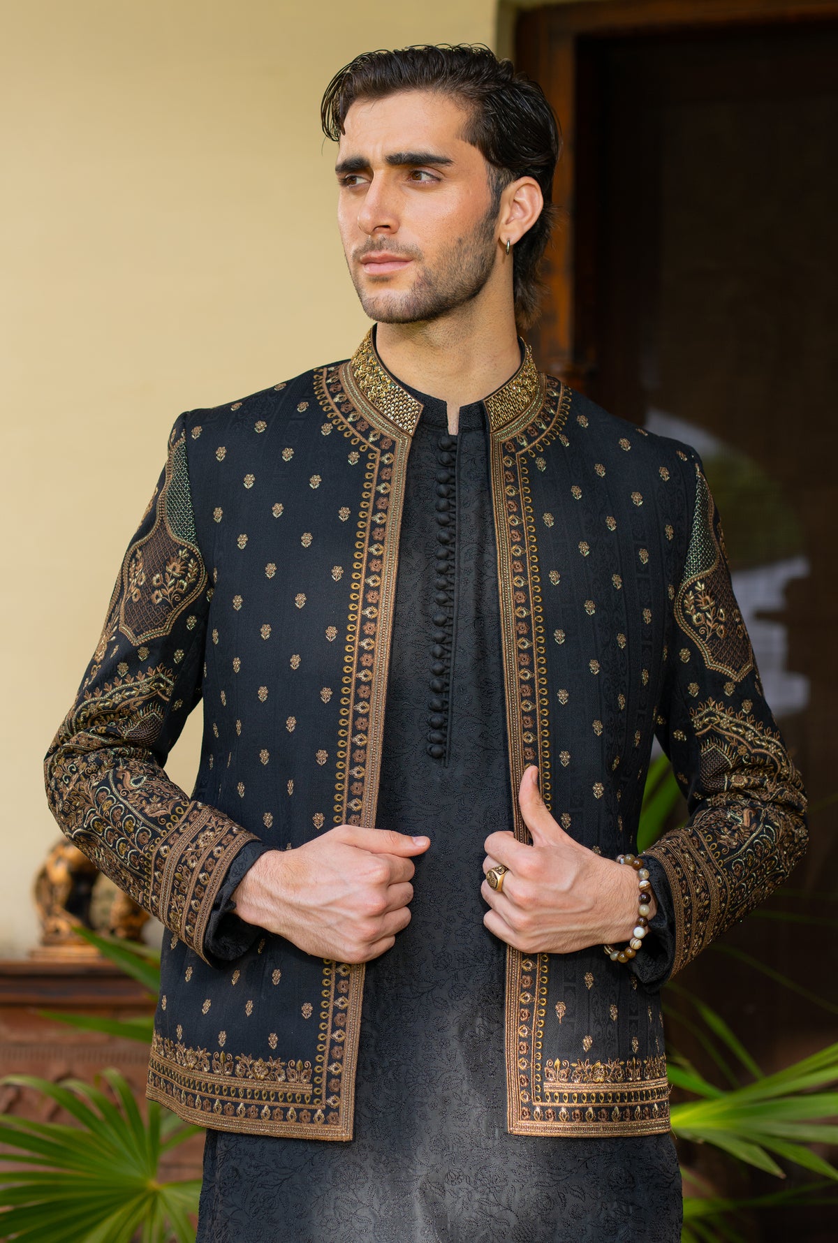 Black Gold Regal Embroidered Prince Coat S8P-1
