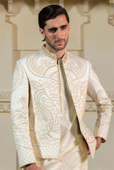 Cream Gold Embroidered Prince Coat S8P-4