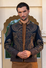 Intense Blue Gold Embroidered Prince Coat S8P-3