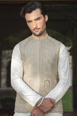 Ivory Gold Embroidered Waist Coat S8W-18