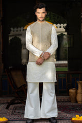 Ivory Gold Embroidered Waist Coat S8W-18