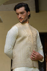 Ivory Gold Embroidered Waist Coat S8W-18
