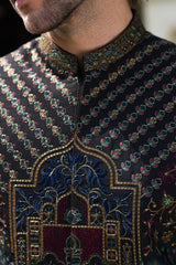 Black Mughal Arch Embroidered Waist Coat S8W-20