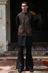 Black Mughal Arch Embroidered Waist Coat S8W-20