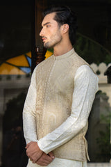 Ivory Gold Embroidered Waist Coat S8W-18