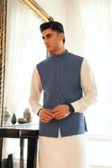 Steel Blue Texture Waistcoat W-2032