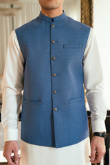 Steel Blue Texture Waistcoat W-2032
