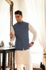 Steel Blue Texture Waistcoat W-2032