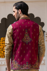 Red Wine Embroidered Waist Coat S8W-15