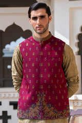 Red Wine Embroidered Waist Coat S8W-15