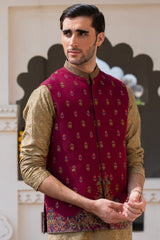 Red Wine Embroidered Waist Coat S8W-15