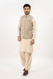 Men Shalwar Kameez With Waistcoat Light Fawn/Cream - Stylish Garments