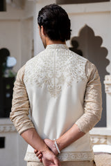 Pearl White Kalamkaar Embroidered Waist Coat S8W-14