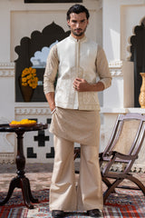 Pearl White Kalamkaar Embroidered Waist Coat S8W-14