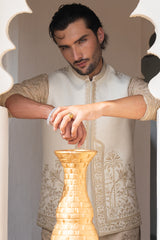 Pearl White Kalamkaar Embroidered Waist Coat S8W-14