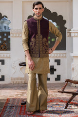 Royal Plum Kalamkaar Embroidered Waist Coat S8W-13