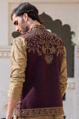 Royal Plum Kalamkaar Embroidered Waist Coat S8W-13