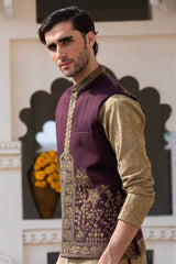 Royal Plum Kalamkaar Embroidered Waist Coat S8W-13