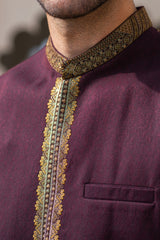 Royal Plum Kalamkaar Embroidered Waist Coat S8W-13