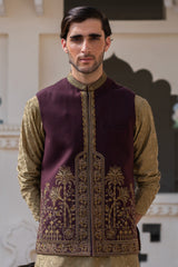 Royal Plum Kalamkaar Embroidered Waist Coat S8W-13