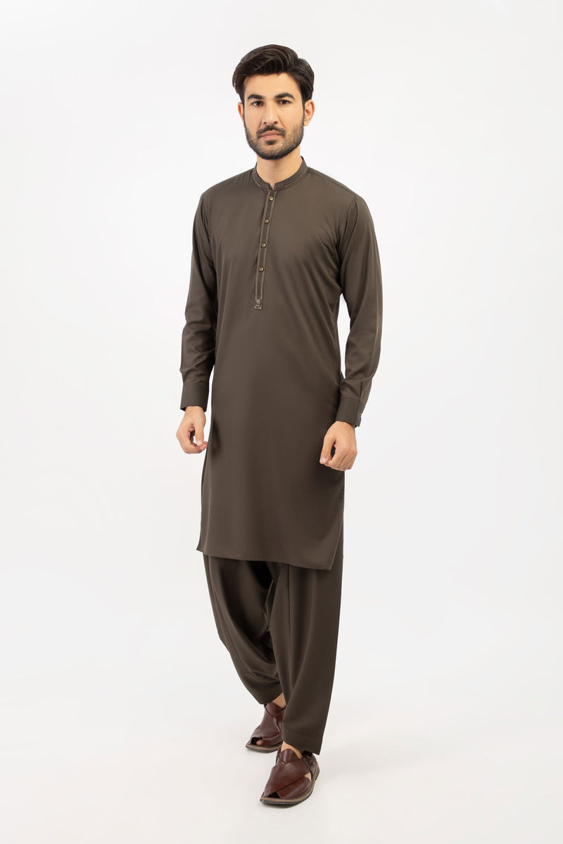 Men Shalwar Kameez D.Brown - Stylish Garments