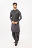 Men Shalwar Kameez With Waistcoat D.Grey - Stylish Garments