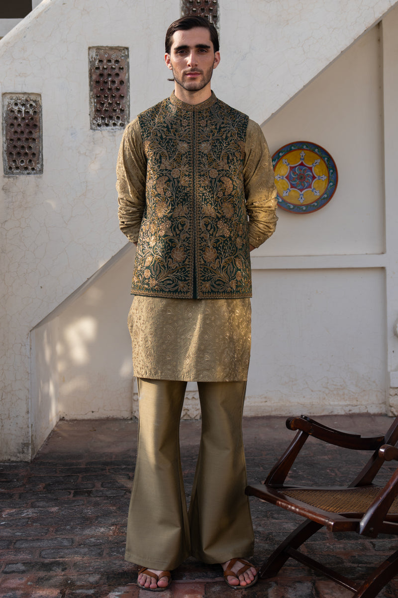 Emerald Green Embroidered Waist Coat S8W-11