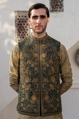 Emerald Green Embroidered Waist Coat S8W-11