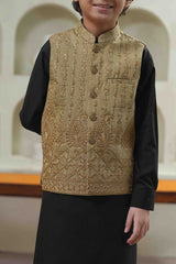 Antique Gold Embroidered Waistcoat Suit KD - 15