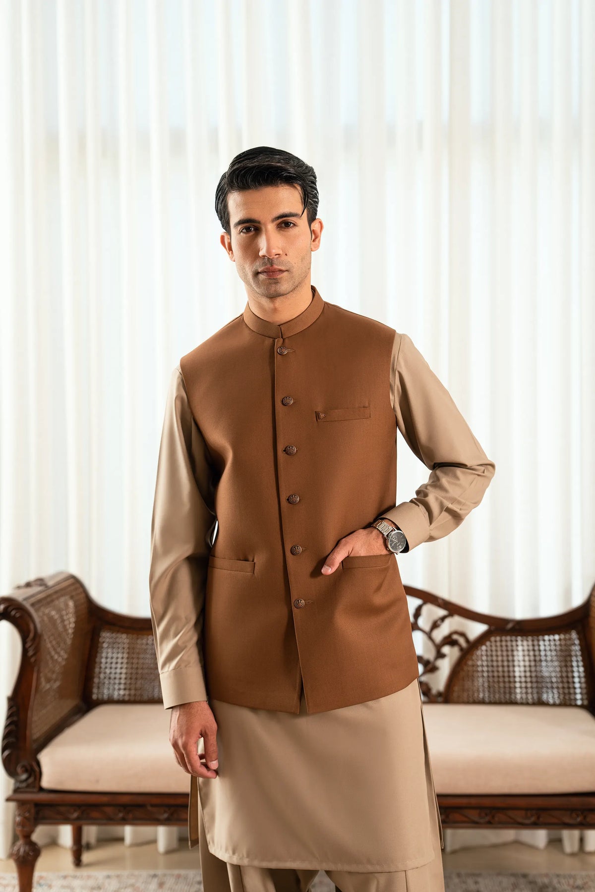 Camel Brown Suiting Waistcoat W-2025