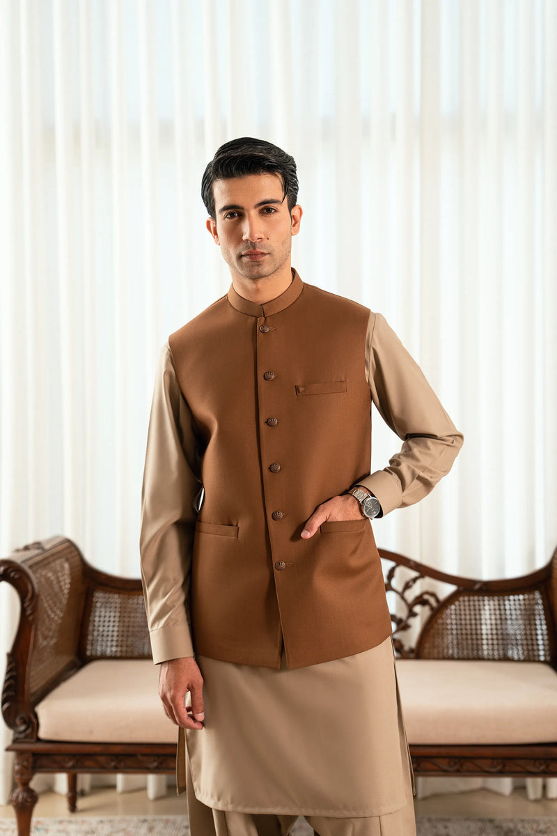Camel Brown Suiting Waistcoat W-2025