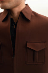 Coffee Brown Zipper Suiting Waistcoat W-2021