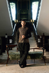Persian Black Embroidered Waistcoat  W-4015