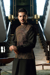 Persian Black Embroidered Waistcoat  W-4015