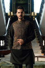Persian Black Embroidered Waistcoat  W-4015