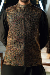 Persian Black Embroidered Waistcoat  W-4015
